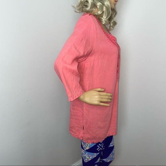 Tommy Bahama 100% Linen Tunic Embroidered V-Neck Salmon Size Small Petite - Picture 5 of 11